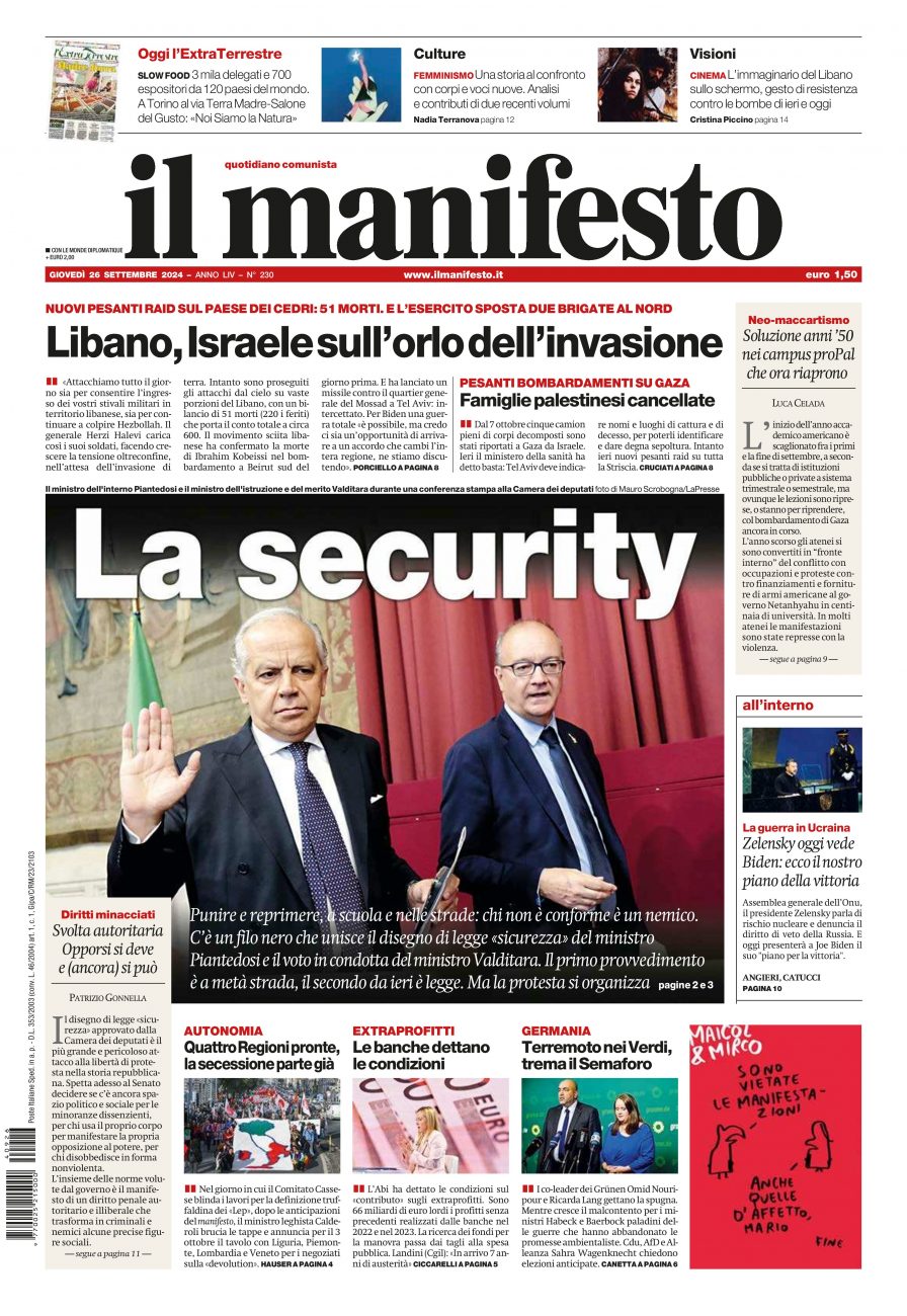 il manifesto del 26 settembre 2024