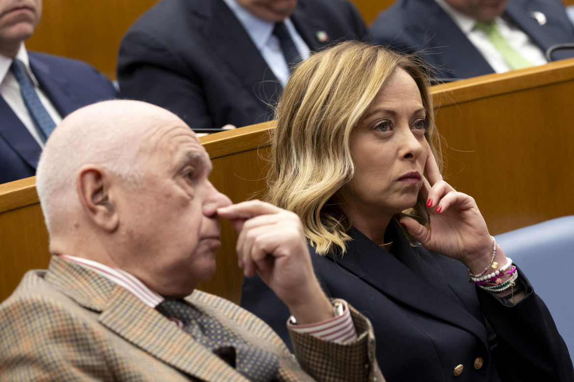 Il ministro della giustizia Carlo Nordio e Giorgia Meloni foto Ansa