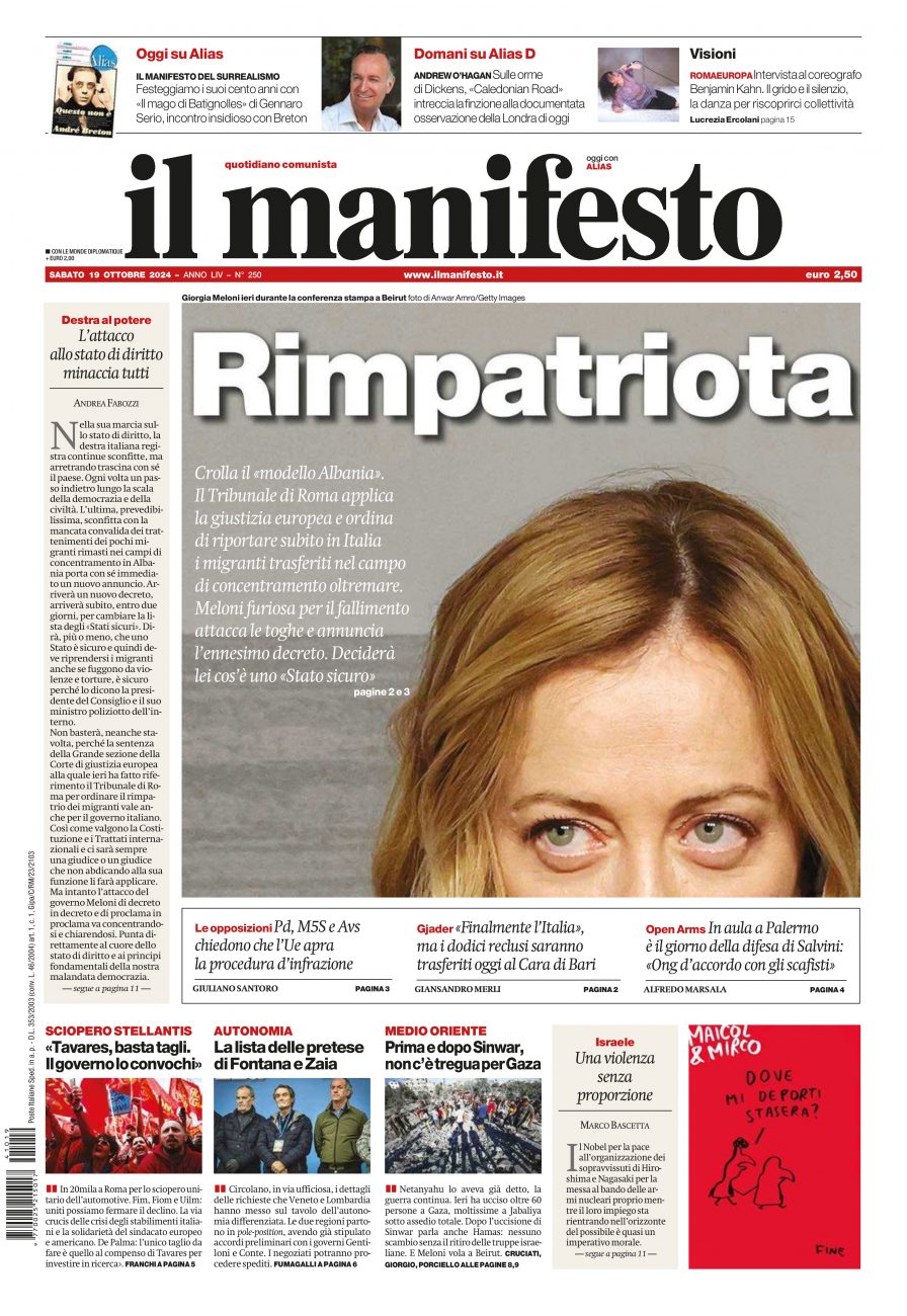 il manifesto del 19 ottobre 2024